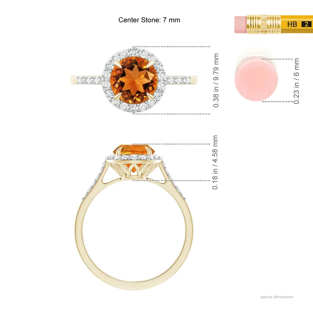 14K Solid Gold Round Citrine Ring with Diamond Halo Ring Handmade Customized Fine Jewelry Wedding Engagement & Party Wear