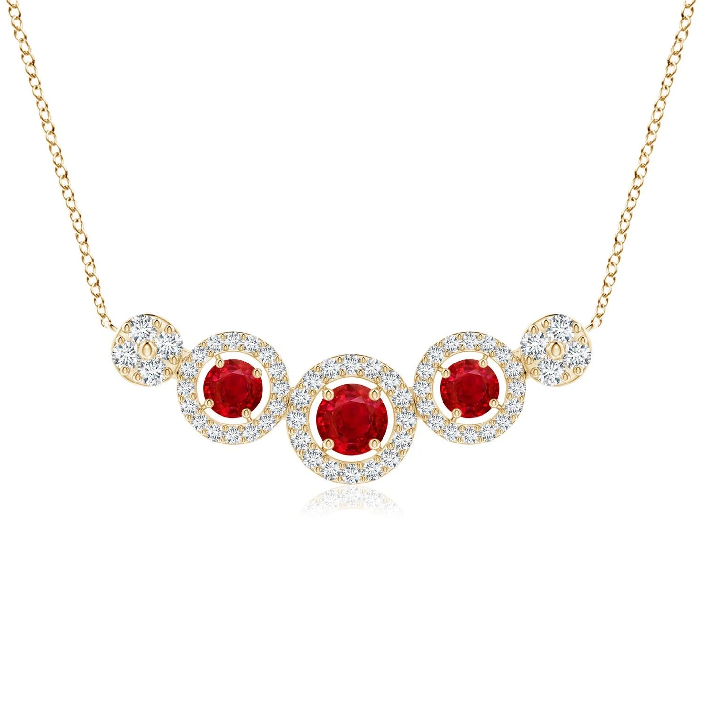 14k Pure Gold IGI Certified Round Cut Natural Red Ruby & Diamond Halo Link Chain Necklace Top Quality Luxury Party Wear Pendant