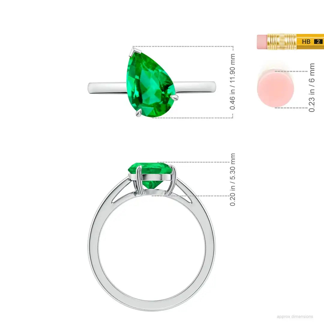 14K Solid Gold Claw-Set Tilted Pear Emerald Solitaire Engagement Ring Handmade Customized Fine Jewelry Wedding