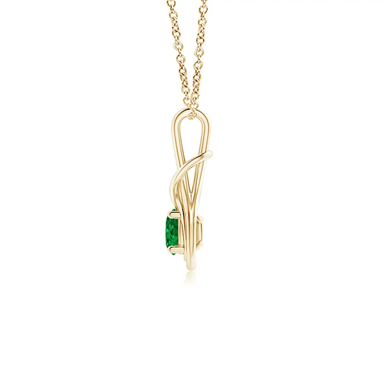 New 14K Solid Gold Natural Round Emerald Solitaire Infinity Knot Pendant Fine Jewellery Anniversary Wedding New Arrival
