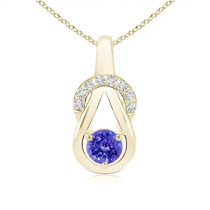 High Quality Handmade Infinity Design Pendant 14K Gold IGI Certified Round Tanzanite Gemstone Infinity Knot Pendant With Diamond