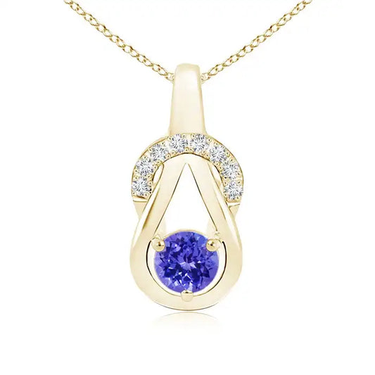 High Quality Handmade Infinity Design Pendant 14K Gold IGI Certified Round Tanzanite Gemstone Infinity Knot Pendant With Diamond