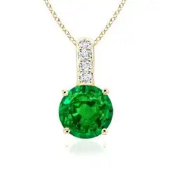 4 Claw Set 14K Solid Gold Natural Round Emerald Solitaire Pendant With Diamond Bale Classic Fine Jewellery Anniversary