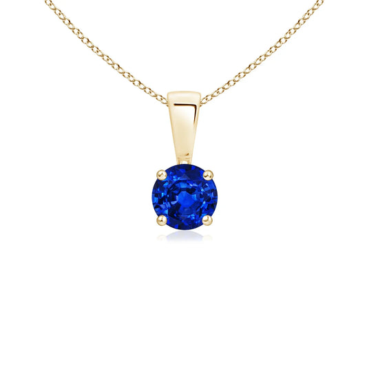 14K 18K Pure Gold Real IGI Certified Prong-Set Round Blue Sapphire Solitaire Pendant Necklace Wedding Anniversary Gift For Woman