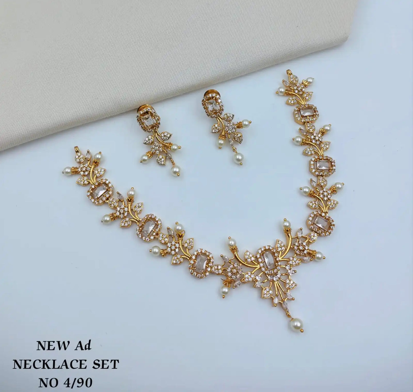 Gold Plated Zircon Necklace Statement With Imitation Pearl Earrings Women's Classic Bridal Wedding & Party Jewelry Set For Women