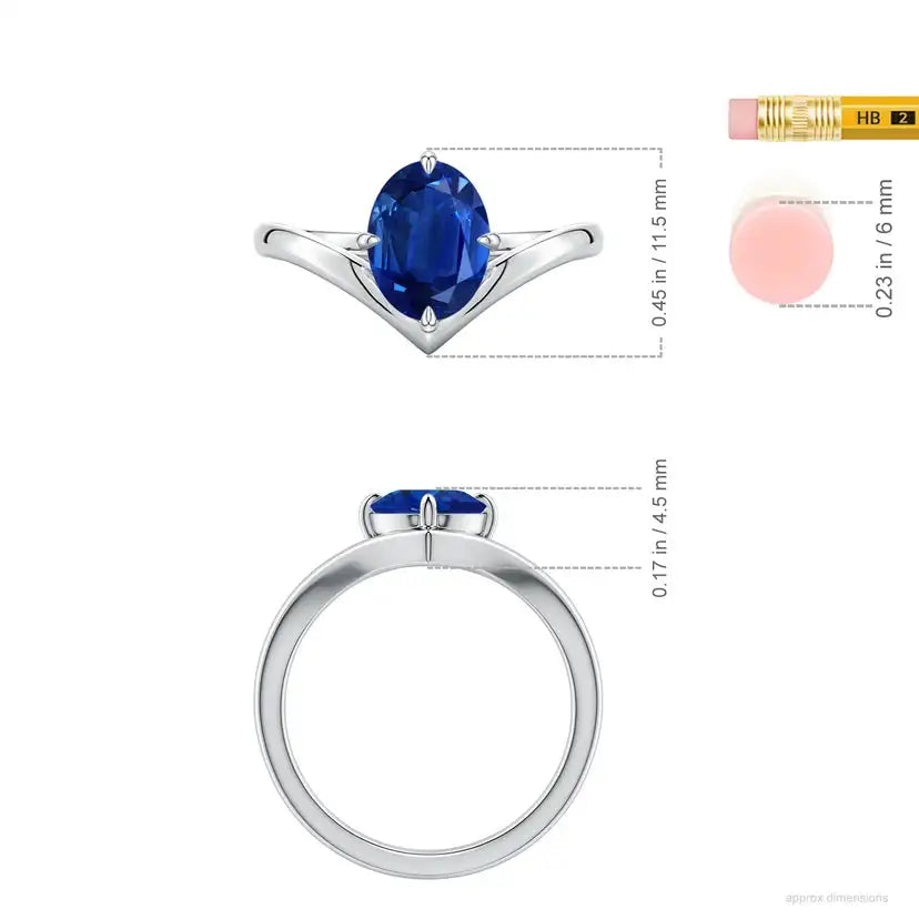 14K Solid Gold Solitaire Oval Blue Sapphire V-Shaped Engagement Ring Handmade Customized Fine Jewelry Wedding