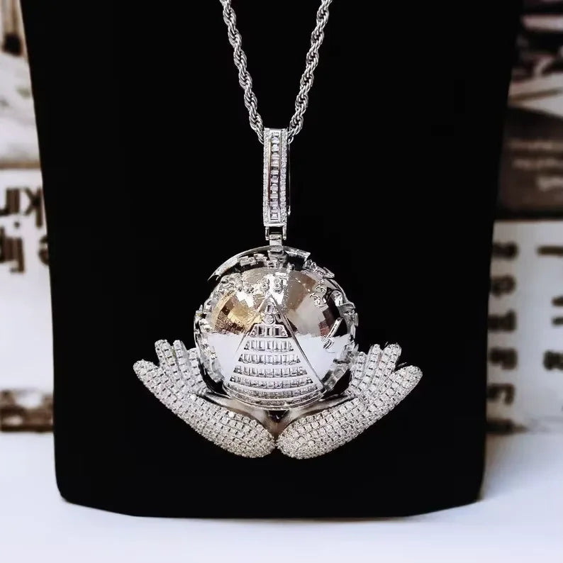 BiG-BOSS Iced Out Pyramid Wing Pendant Silver Tone Hip Hop Style Jewellery for Men and Women