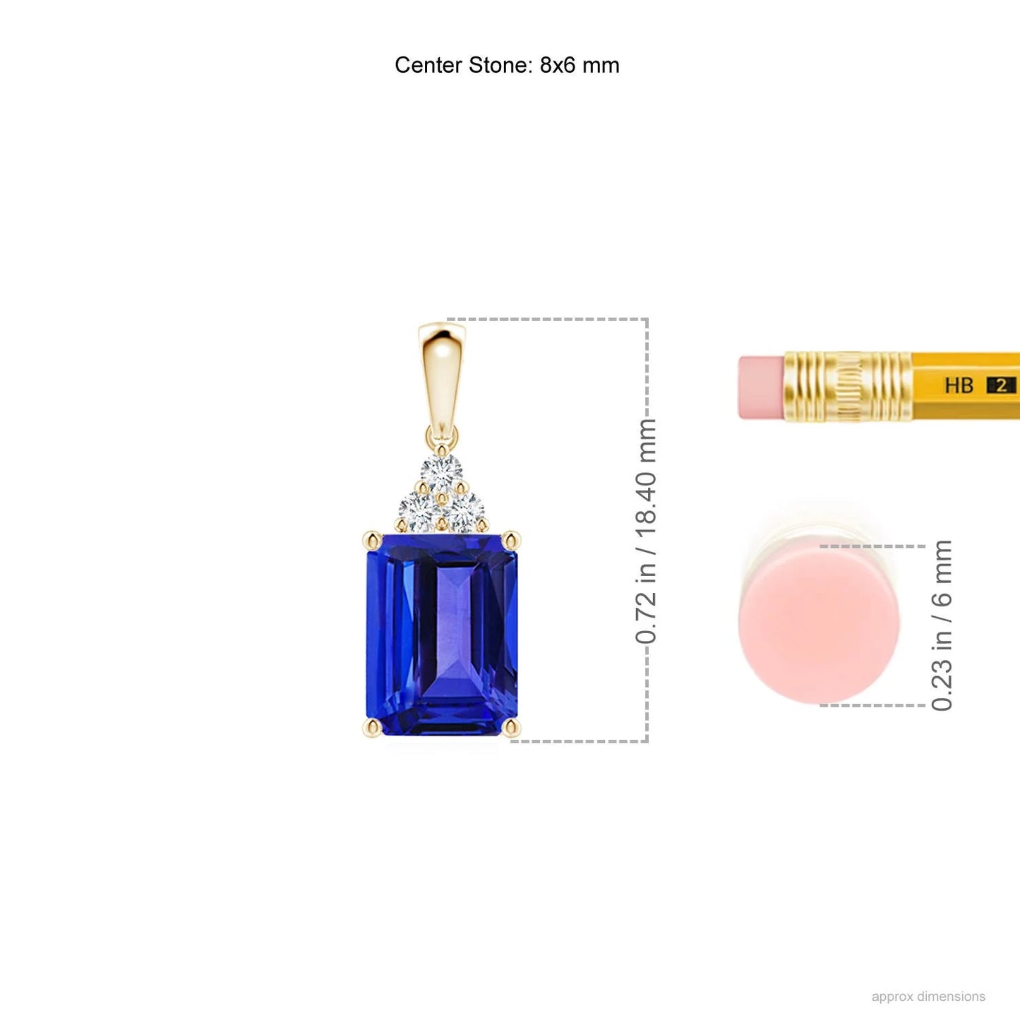 2.72g 14k SOLID Gold Emerald-cut 0.5 CT Blue Sapphire Pendant With 0.02 CT Diamond Trio Luxury High Quality Link Chain Necklace