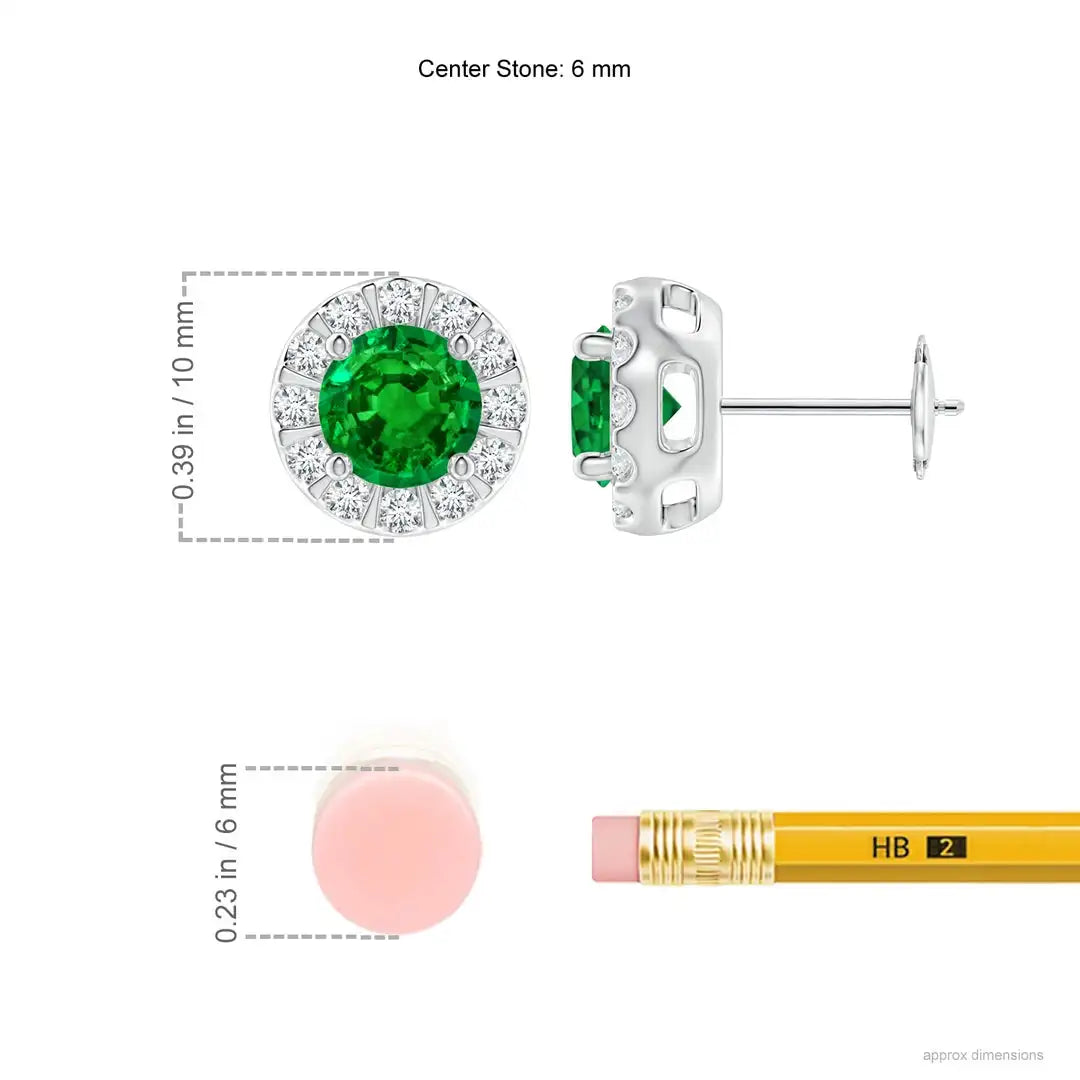 Round Cut Green Emerald Diamond Halo Stud Earrings in 14kt White Gold Elegant May Birthstone Fine Jewelry for Women