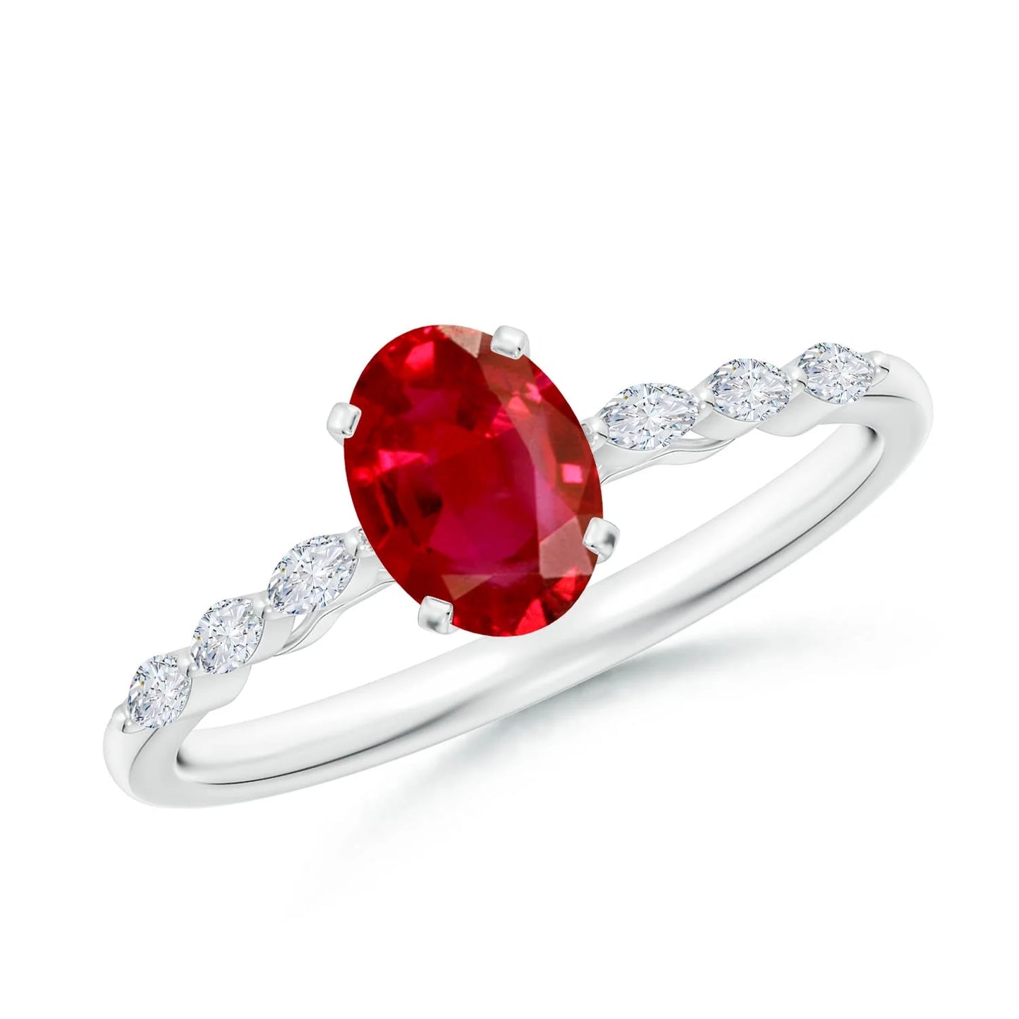 14K Solid Gold Oval Cut Natural Ruby Gemstone Engagement Ring with Marquise Cut Pave Setting Accent Diamond Custom Handmade Ring