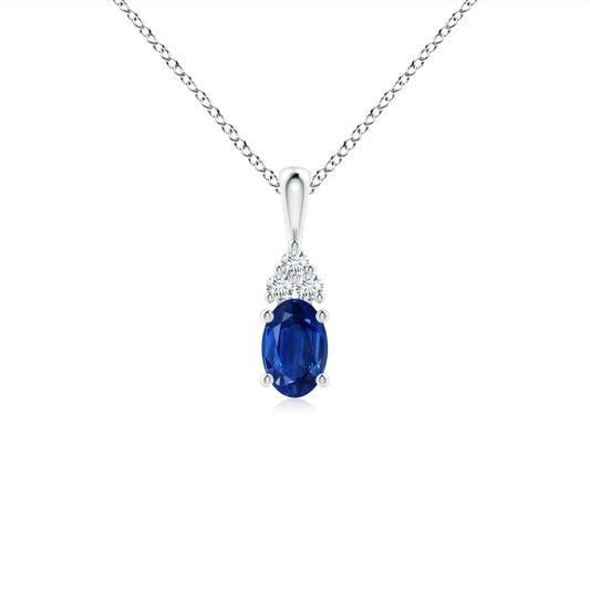 2026 14K 18K Gold Natural Oval Blue Sapphire Solitaire Pendant with Trio Diamond Classical Fine Jewelry Anniversary Gift For Her
