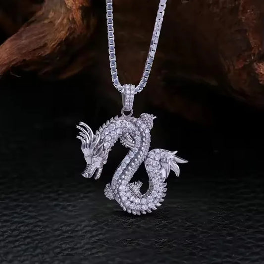 BiG-BOSS Dragon Pendant 925 Silver Plated Moissanite Cushion Cut Micro Insert Unisex Luxury Hip Hop Animal Themed Charm