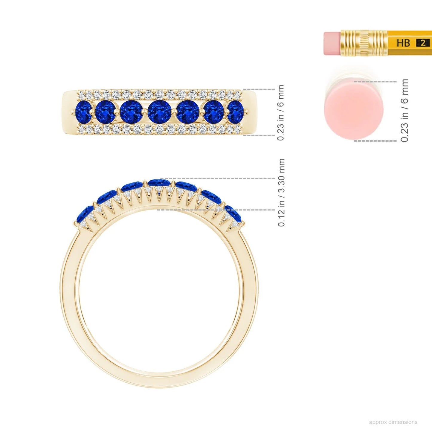 14K Solid Gold Floating Round Natural Blue Sapphire Gemstone Half Eternity Ring with Diamonds Dainty Stacking Wedding Ring Band