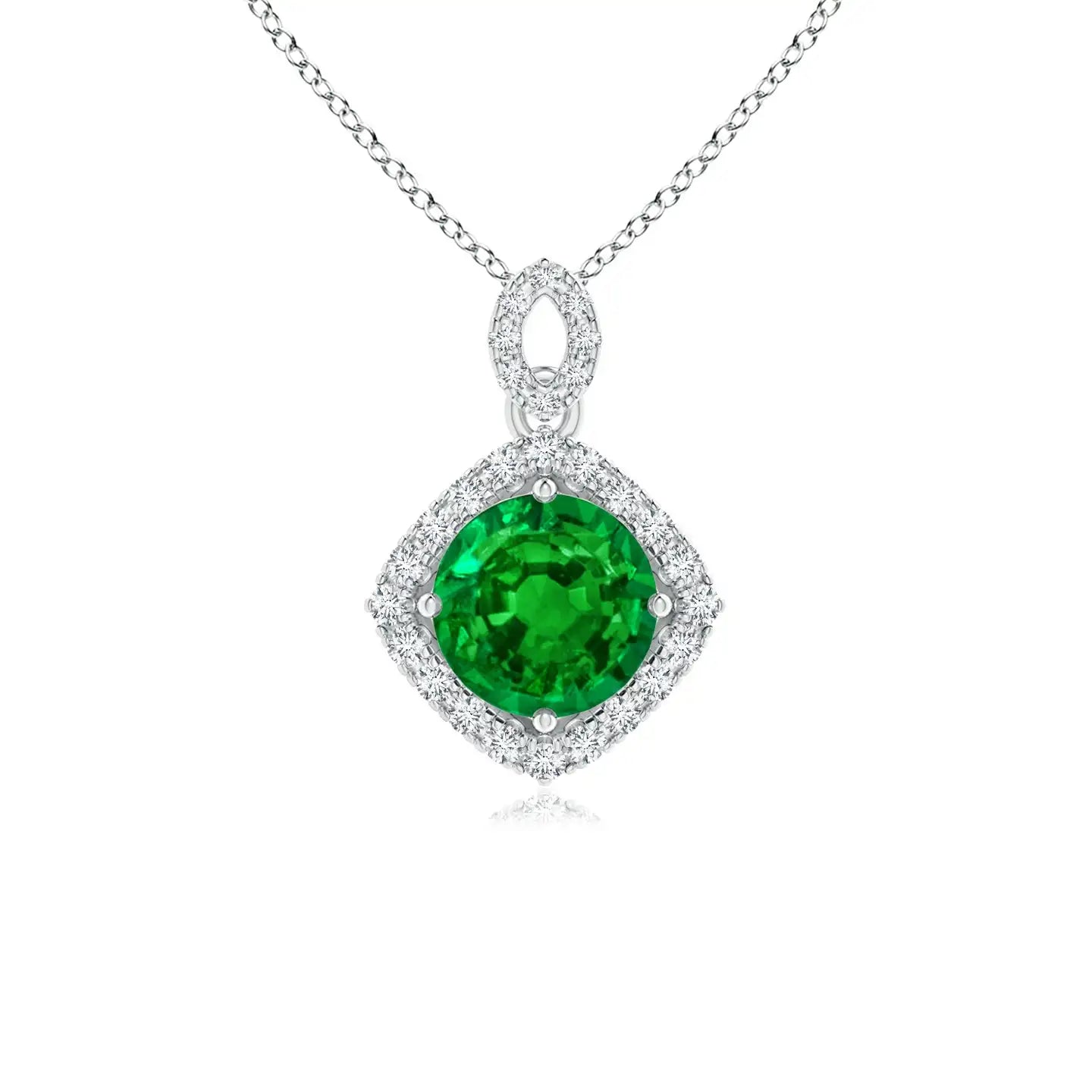 14K Solid Gold Natural Round Emerald Vintage Inspired Pendant With Diamond Halo Fine Jewellery May Birthstone Gift For Her 2026