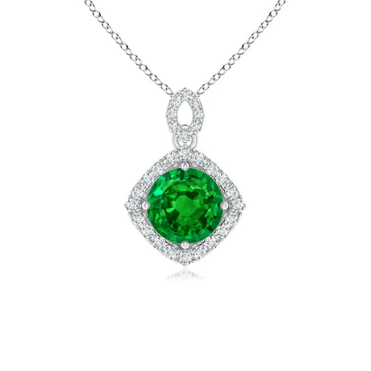 14K Solid Gold Natural Round Emerald Vintage Inspired Pendant With Diamond Halo Fine Jewellery May Birthstone Gift For Her 2026