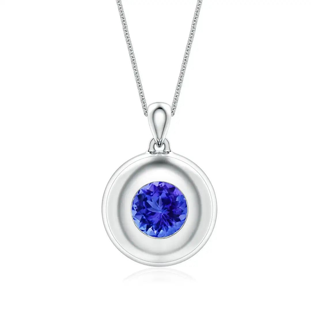 2026 New Arrival Handmade Jewelry Pendant 14K Gold Round Cut 9MM 2.5C IGI Certified Tanzanite Men’s Medallion Pendant With Chain