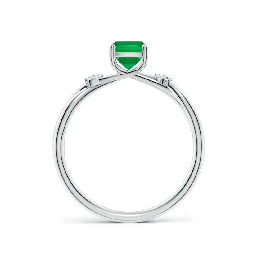 Nature Inspired Cushion Rectangular Emerald Side Stone Engagement Ring Handmade Customized Fine Jewelry Wedding 14K Solid Gold