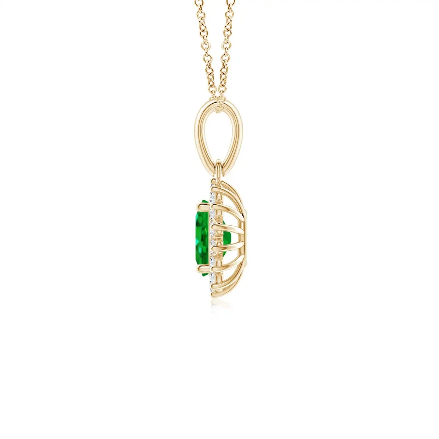 14K Solid Gold Natural Oval Emerald Pendant With Floral Diamond Halo Classic Fine Jewellery Anniversary Gift For Her 2026