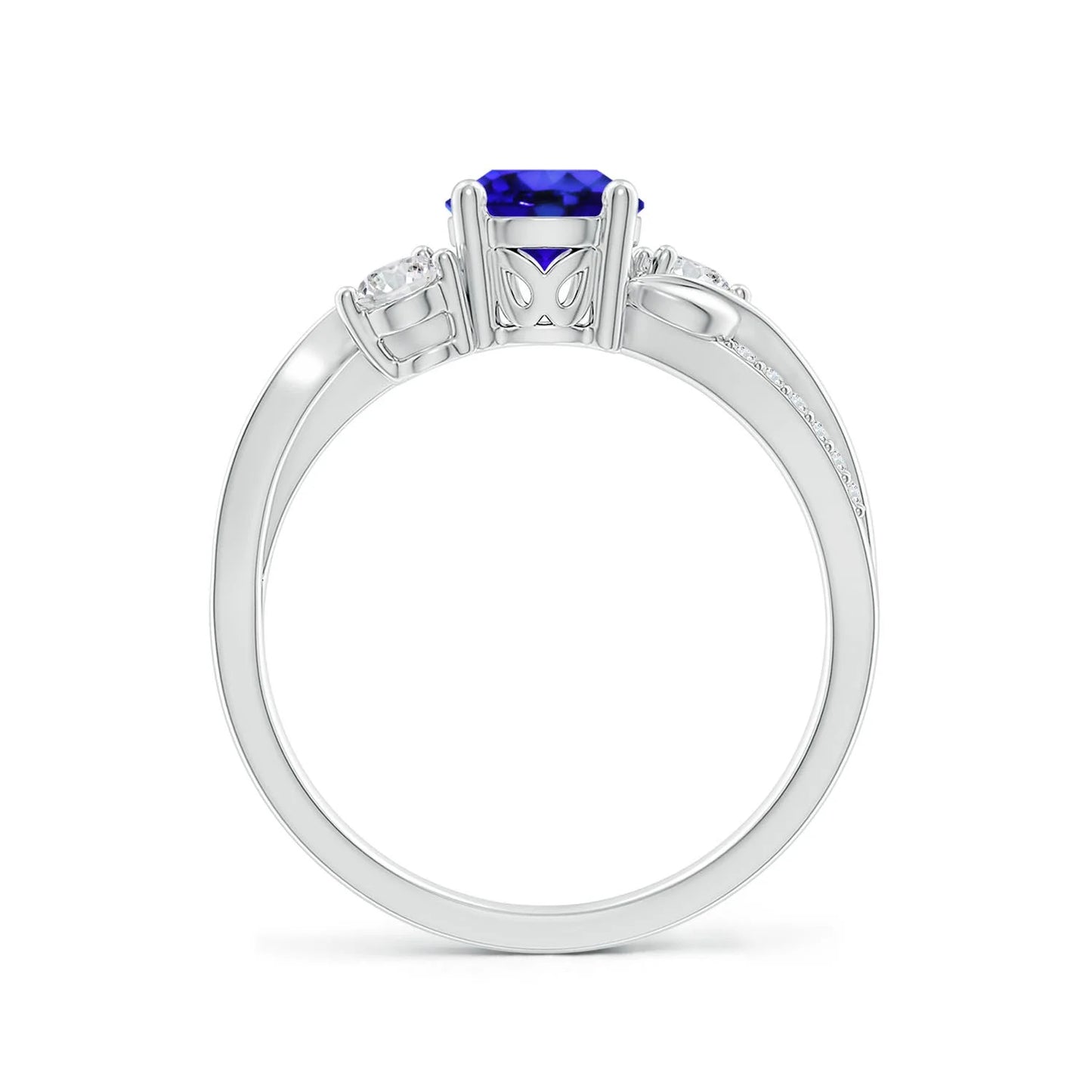 14k Solid Gold Natural Round Cut Tanzanite Gemstone & Diamond Twisted Band Engagement Ring For Women Trending Fine Jewelry Ring