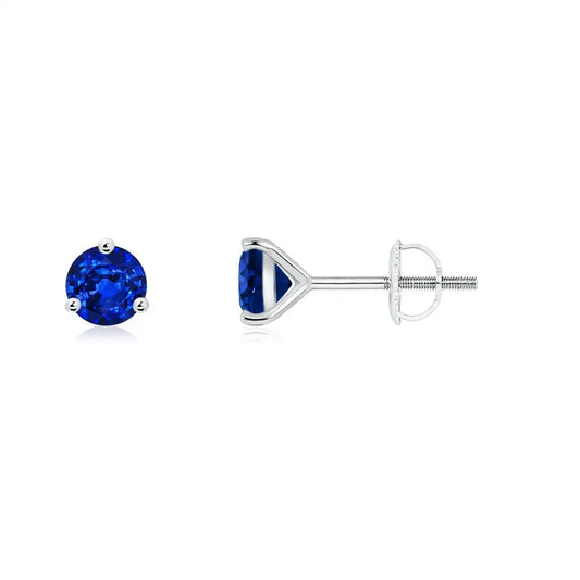 Natural Round Cut Blue Sapphire Stud Earrings in 14kt Yellow Gold September Birthstone Solitaire Women Prong Jewelry