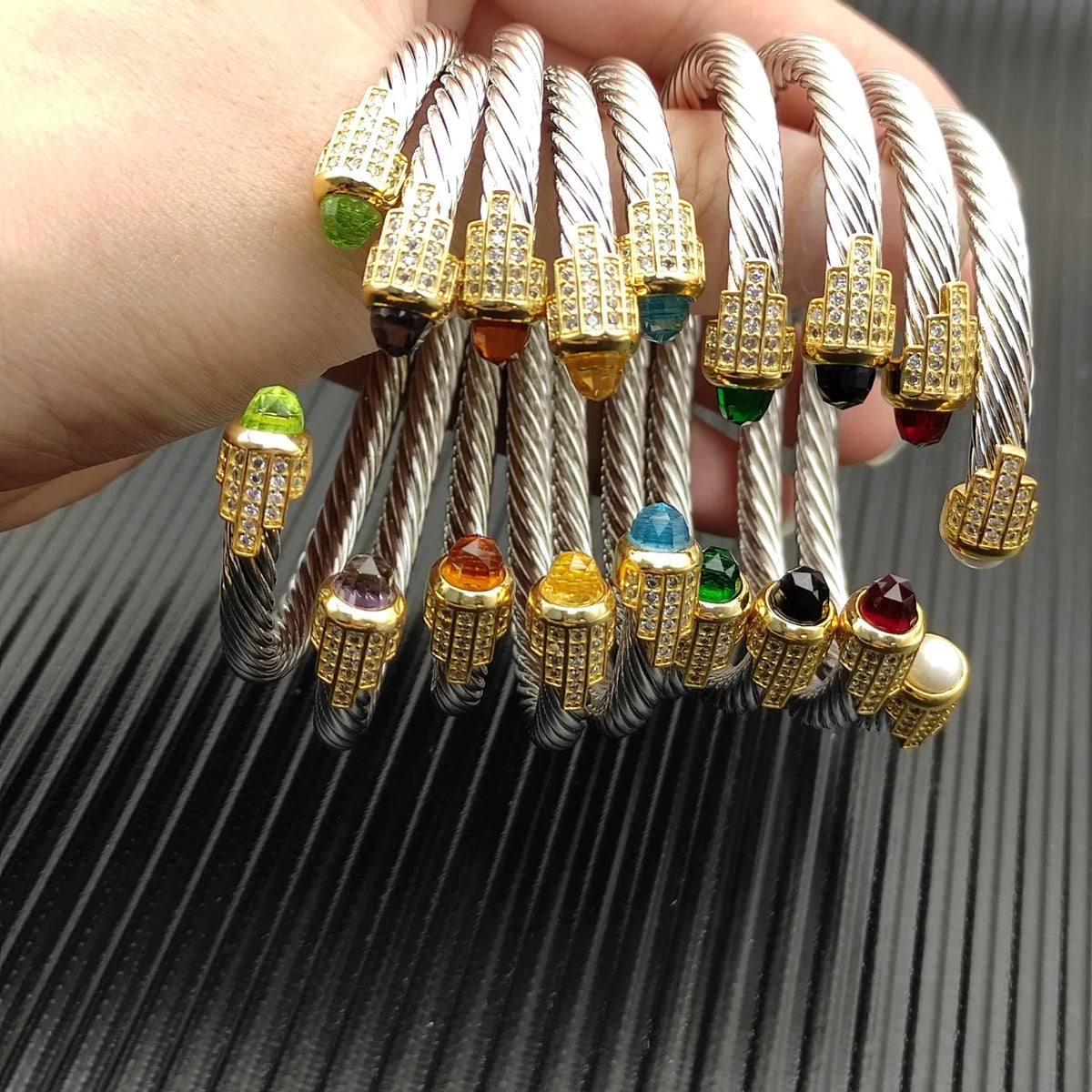FASHIONISTA DY High-Quality Gold-Plated Diamond-Set Bangle, Unisex Silver-Plated Diamond-Set Bangle, Jewelry