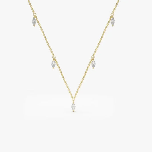 9K Solid Gold Brilliant Cut Natural Dangling Diamond Dainty Bridal Engagement Necklace 5 Stones 0.36 Cts Unisex Multi Diamond