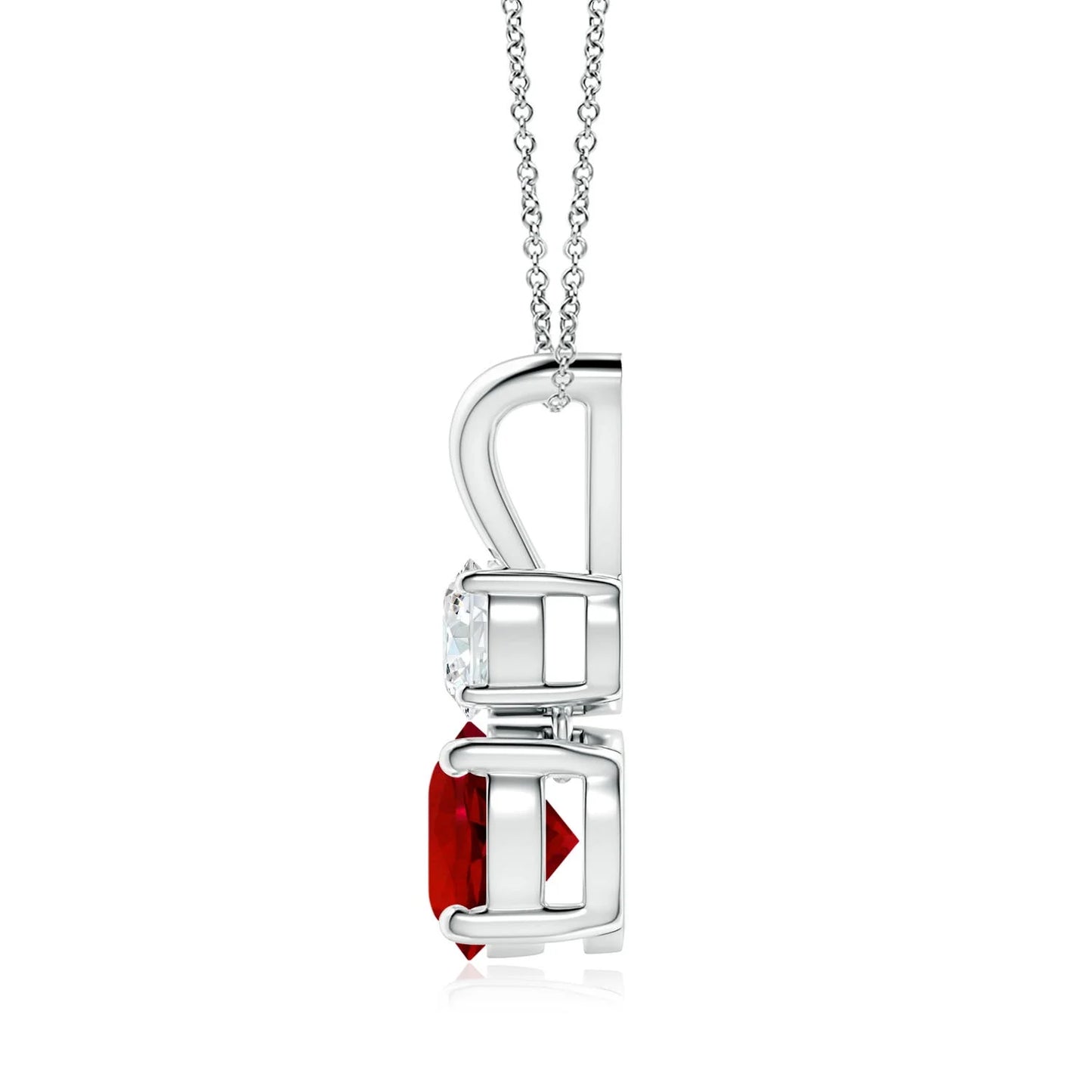 14K Solid Gold Prong-Set Round Cut Natural Red Ruby and Diamond Two Stone Pendant IGI Certified Handmade Link Chain Necklace OEM