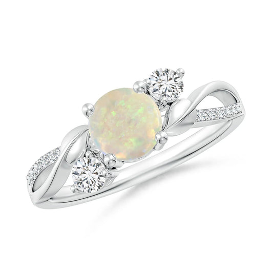 Custom Handmade Classic 18K Gold Ethiopian Opal Gemstone Engagement Ring Designer Fine Jewelry for Women Pave Accent Diamond Rin