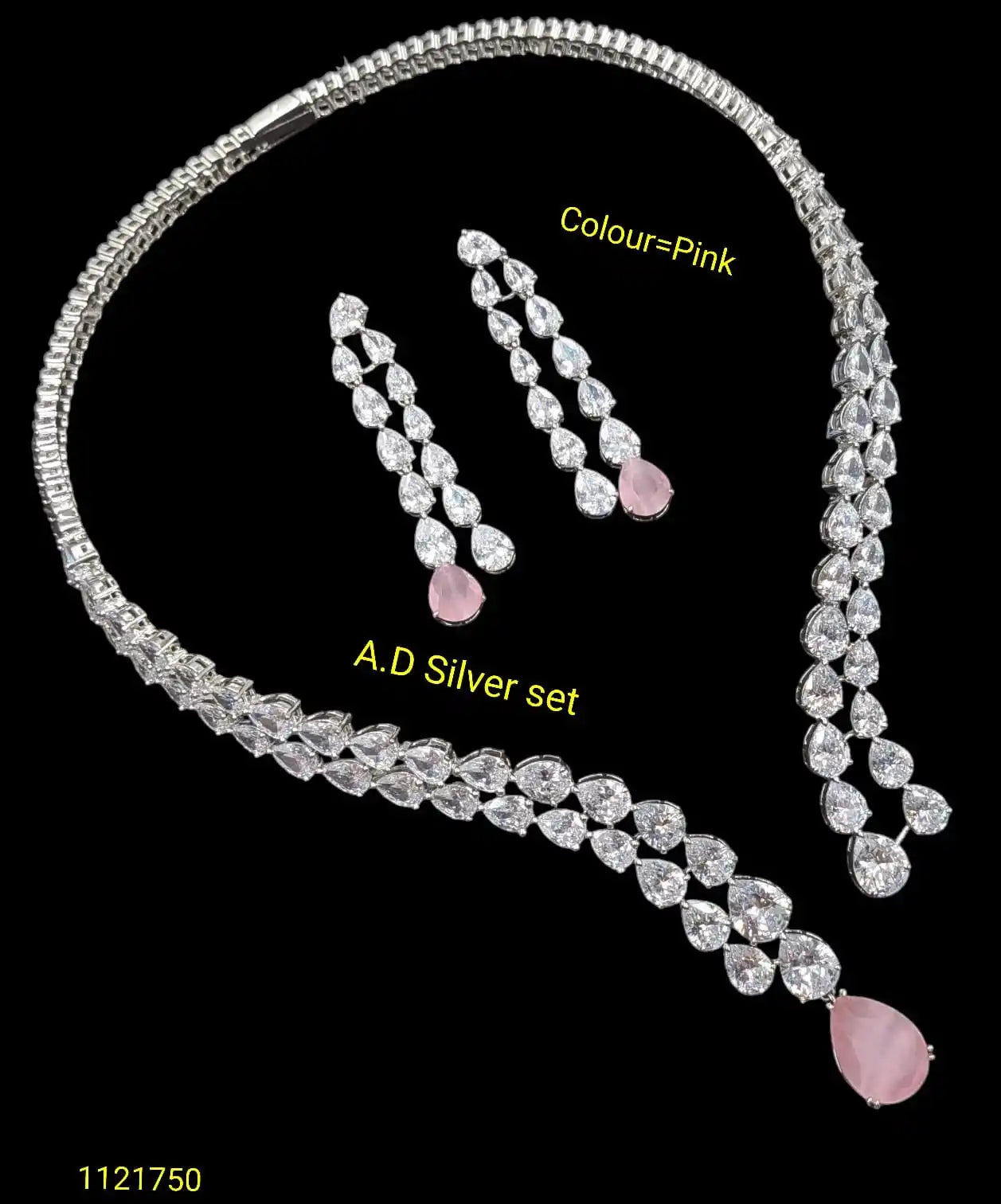 Elegant Pink Teardrop Necklace Set Silver Plated Pear Cut Stone Wedding Party Bridal Luxury Jewelry Set for Women