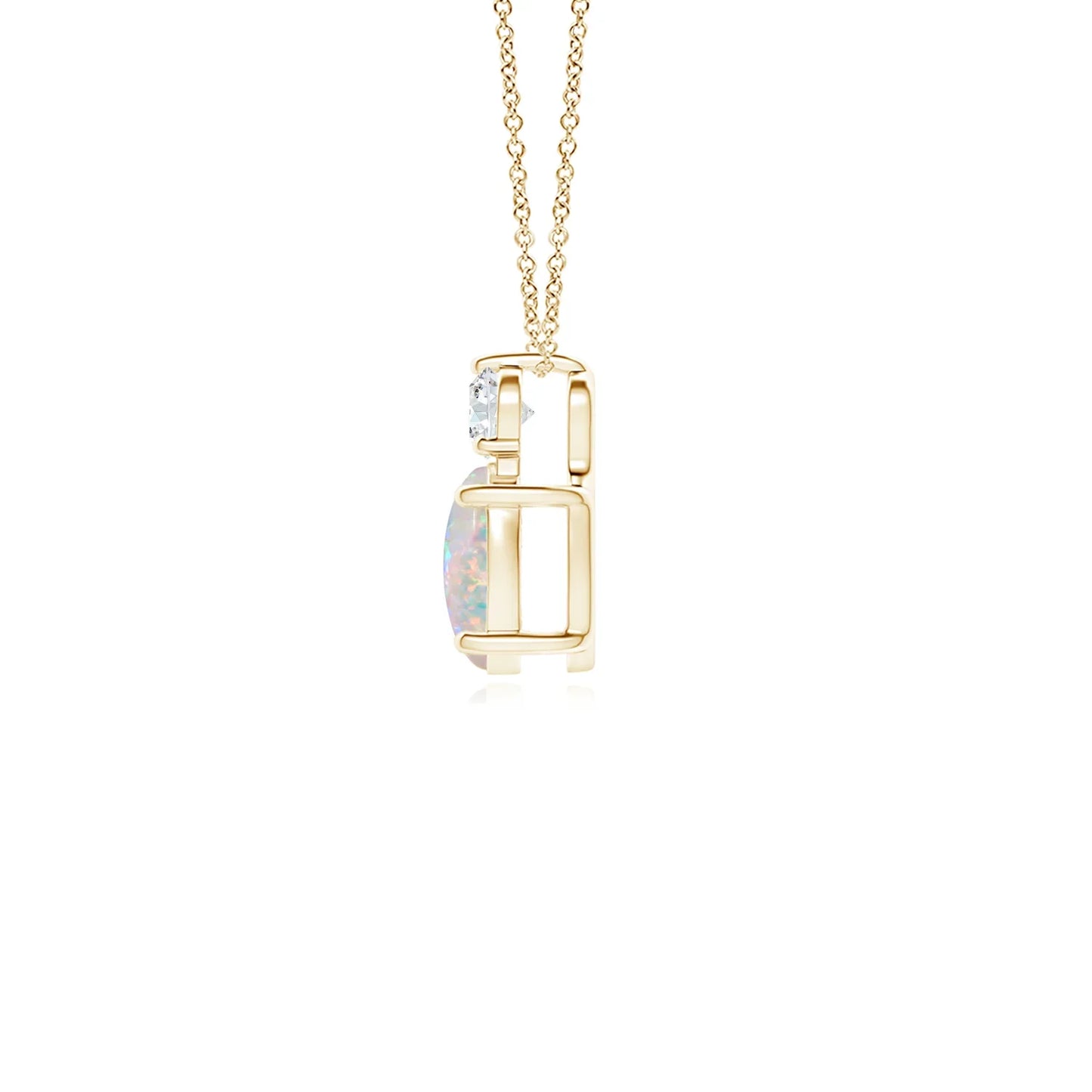 2026 Top Selling IGI Certified 14K Solid Gold Oval Cut Opal Solitaire Pendant with Diamond Two Stone Everyday Wear Necklace ODM