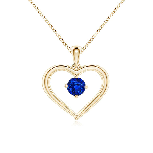 14K 18K Gold Natural Round Blue Sapphire Solitaire Open Heart Pendant Direct Manufacturer Fine Jewelry Gemstone Pendant Necklace