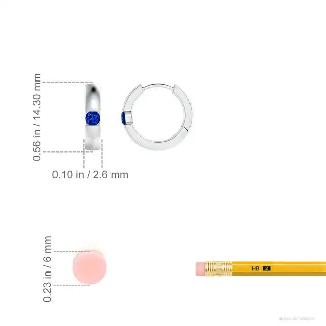 14kt White Gold Blue Sapphire Huggie Hoop Earrings Round Cut Bezel Set Minimalist Fine Jewelry for Women Gift For Fiance