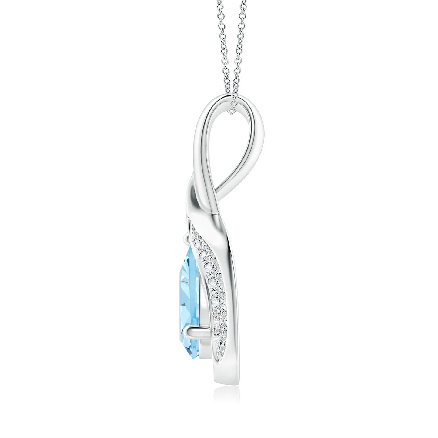 IGI Certified 18K Gold Pear-Cut Prong Sett Aquamarine & Pave Set Diamond Loop Pendant Link Chain Necklace High Quality Pendants