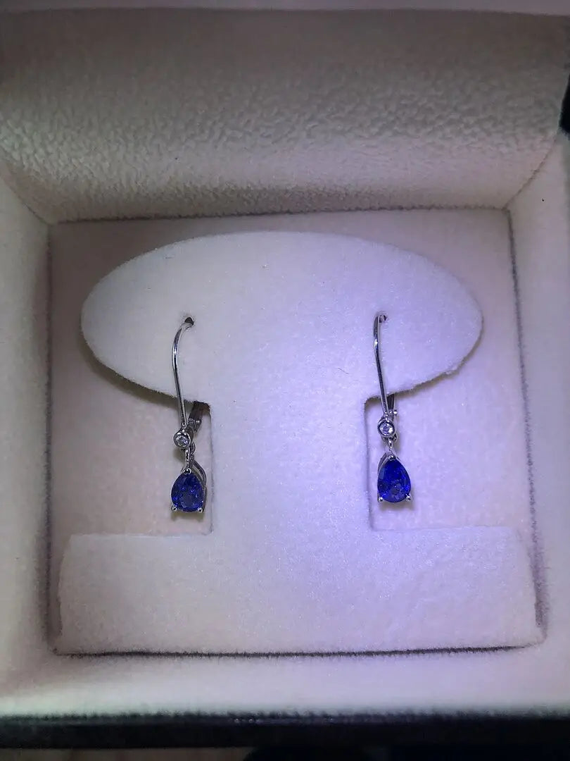 Pear Cut Blue Sapphire Real Diamond Dangle Earrings in 14kt White Gold Bridal Fine Jewelry Drop Earrings Gift for Her