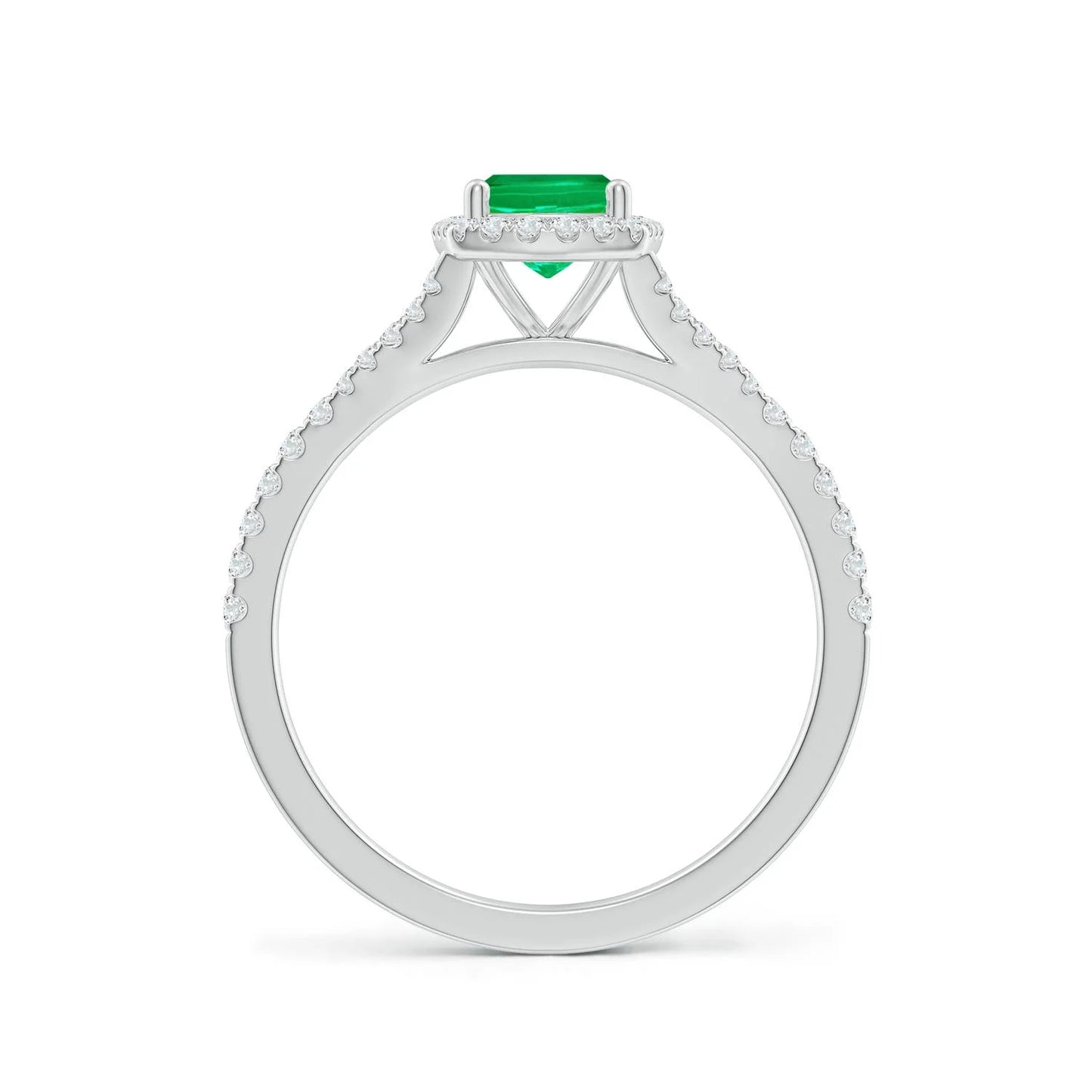 14k Pure Gold Prong Set Cushion Rectangular Cut Natural Green Emerald Halo Split Shank Engagement Ring Top Quality Handmade Ring
