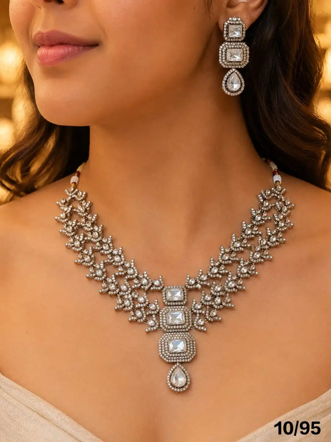 Designer Silver Plated Pastel Pink Green CZ Necklace Set with Earrings Bridal Wedding & Party Wear Fashion Jewelry Set For Women