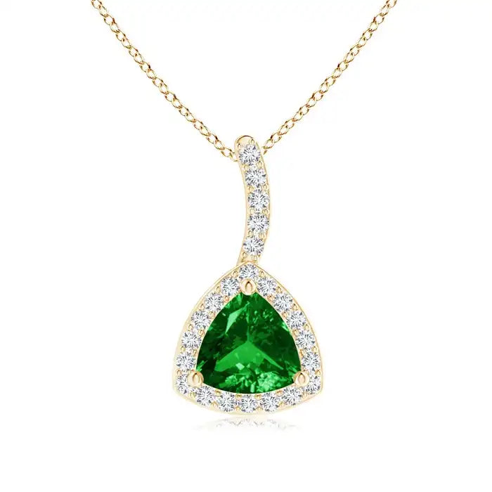 14K Solid Gold Natural Trillion Emerald Halo Pendant With Curved Bale Classic Fine Jewellery Anniversary Gift For Her 2026