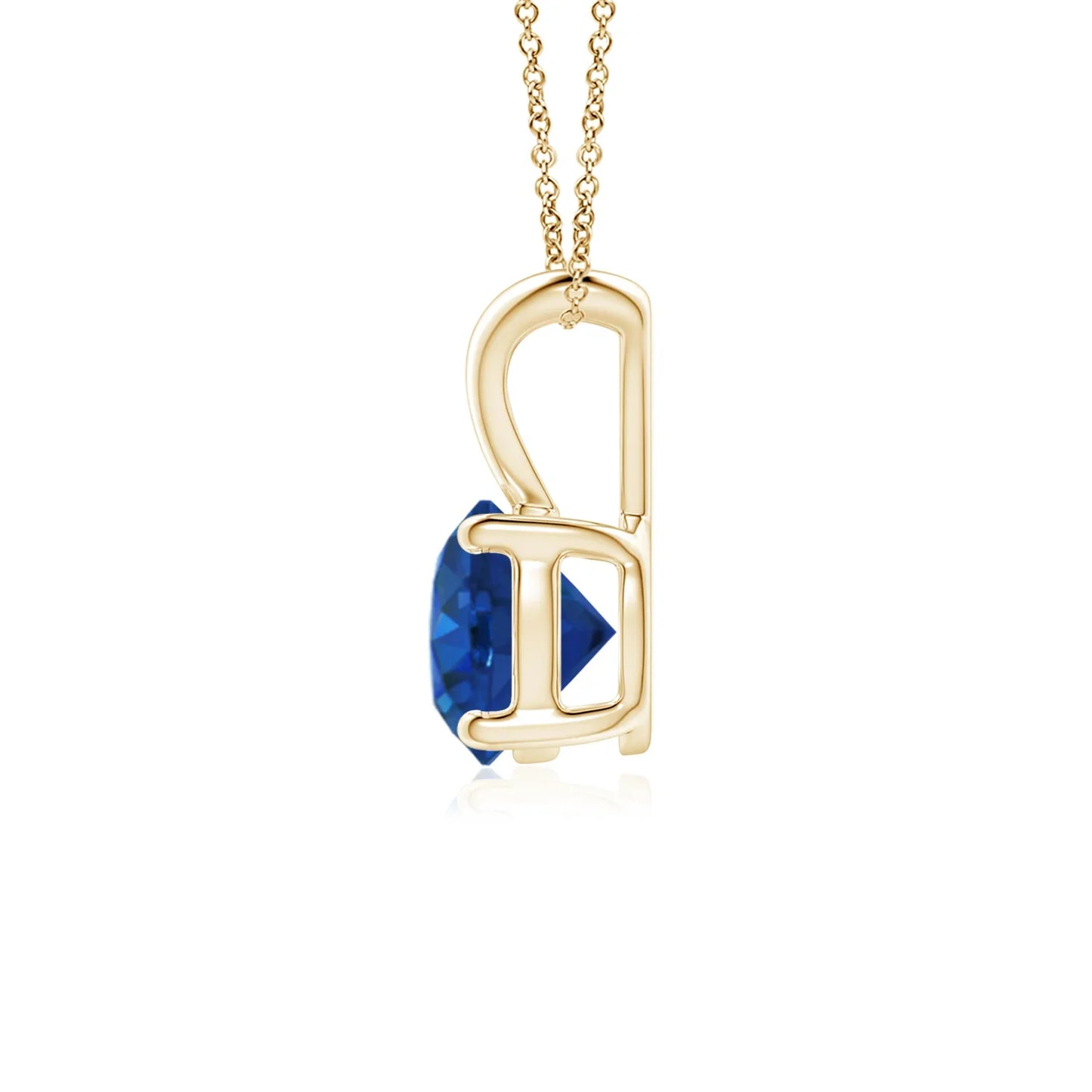 14K Solid Gold Natural Round Cut Blue Sapphire V-Bale Solitaire 4 Prong Set Pendant High Quality IGI Certified Gemstone Pendant