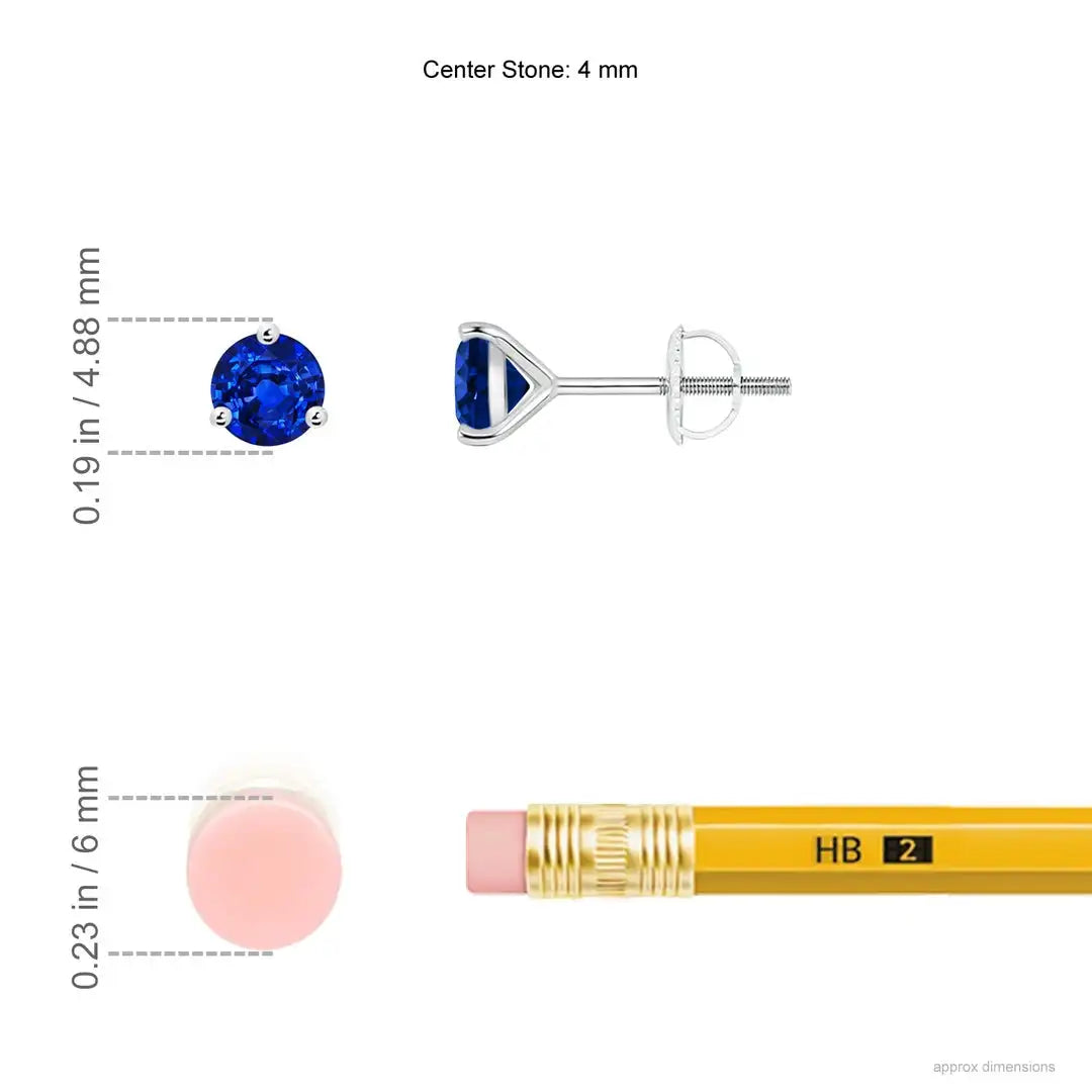 Natural Round Cut Blue Sapphire Stud Earrings in 14kt Yellow Gold September Birthstone Solitaire Women Prong Jewelry