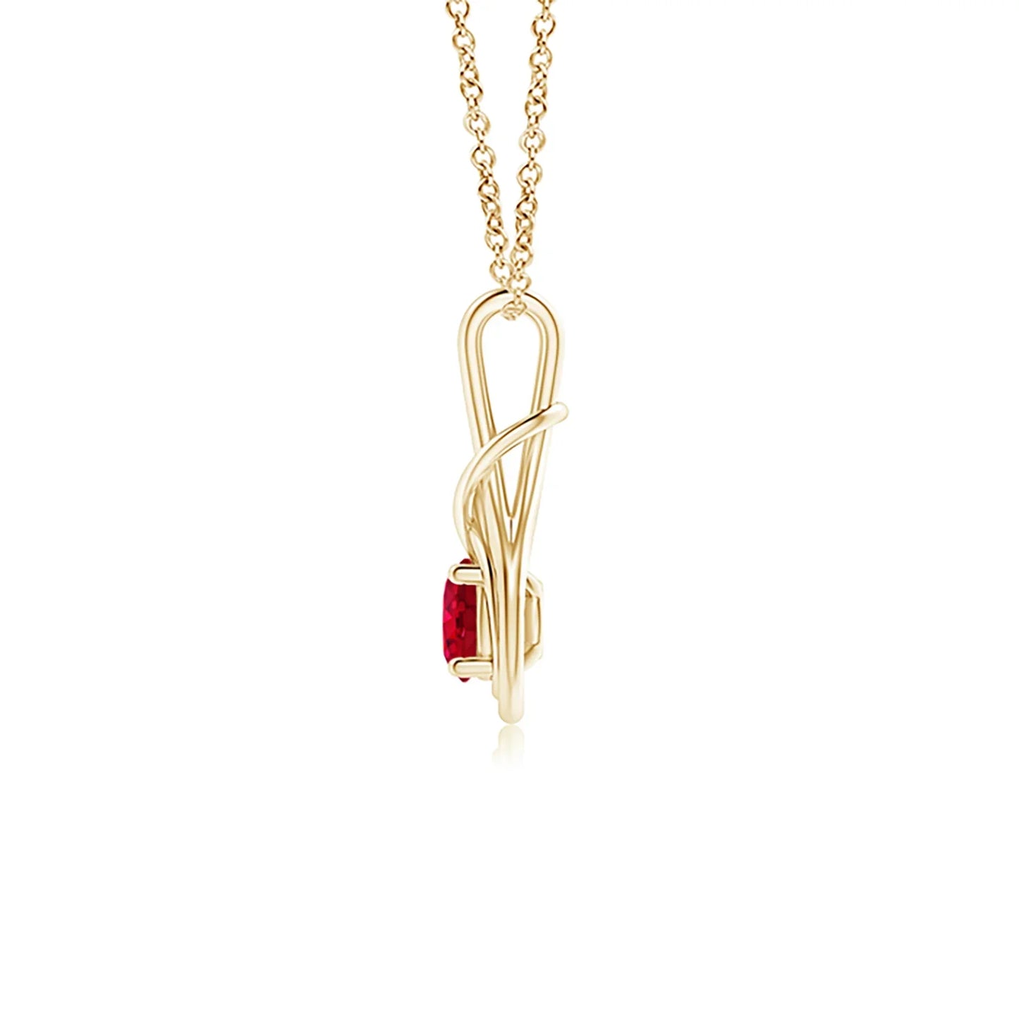 14K 18K Gold 5MM Round Cut Red Ruby Gemstone Solitaire Infinity Knot Design Pendant Link Chain Necklace Handmade Fine Jewelry