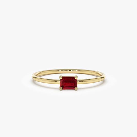 Wholesale Custom Hot Selling 14k Solid Gold Natural Ruby Ring 5 x 4 MM Octagon Cut Ruby Gemstone Simple Design Rings for Women
