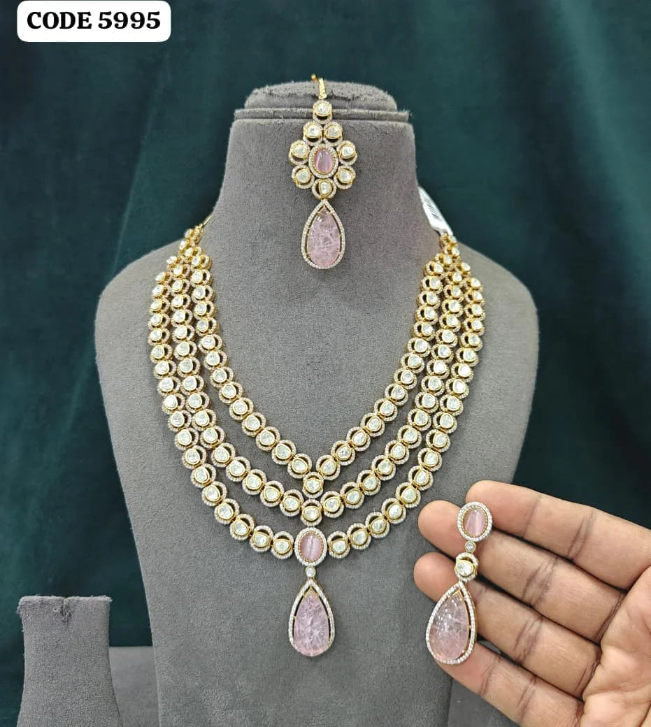 Luxury Kundan Pearl Necklace Set for Women Pink Green Stone Bridal Wedding Party Wear Traditional Indian Jewellery Set For Women