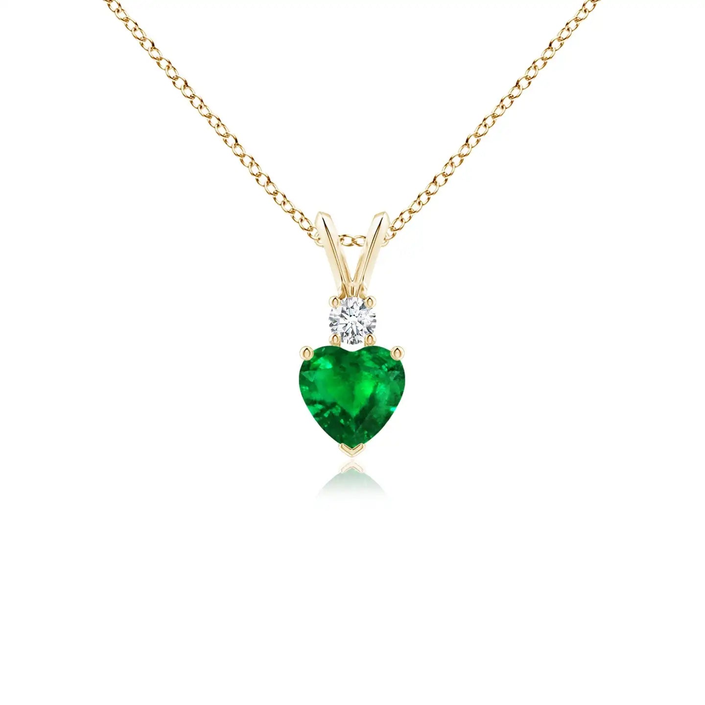 14K Solid Gold Natural Emerald Heart-Shaped Rabbit Ear Bale Pendant Classic Fine Jewellery Gift For Her New Arrival 2026