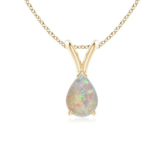 14K 18K Gold Pear Cut Natural Opal Gemstone V Bale Design Pendant Charm Link Chain Necklace Fine Jewelry Custom Handmade Pendant