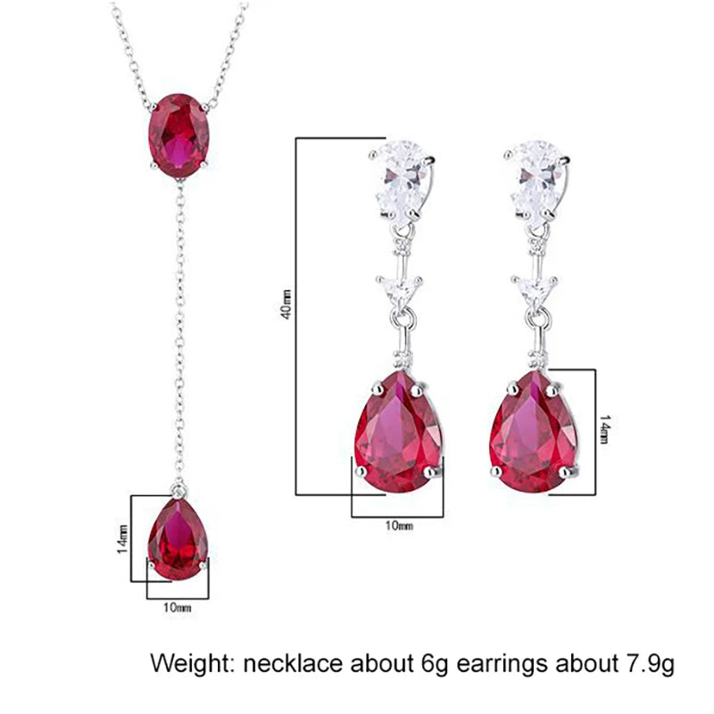 Gemfiori New Luxury Women Tourmaline Pear Fusion Stone Pendant Necklaces Romantic Love Design Valentines Day Fusion Pear Earrings Jewelry