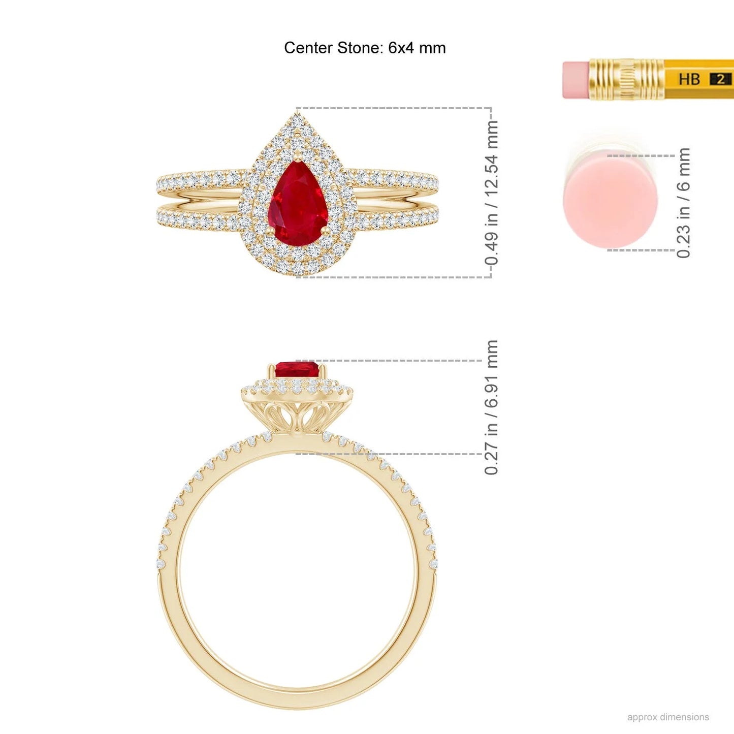14K Solid Split Shank Pear Cut Natural Red Ruby and Diamond Double Halo Engagement Ring Certified Fine Jewelry Ring For Woman