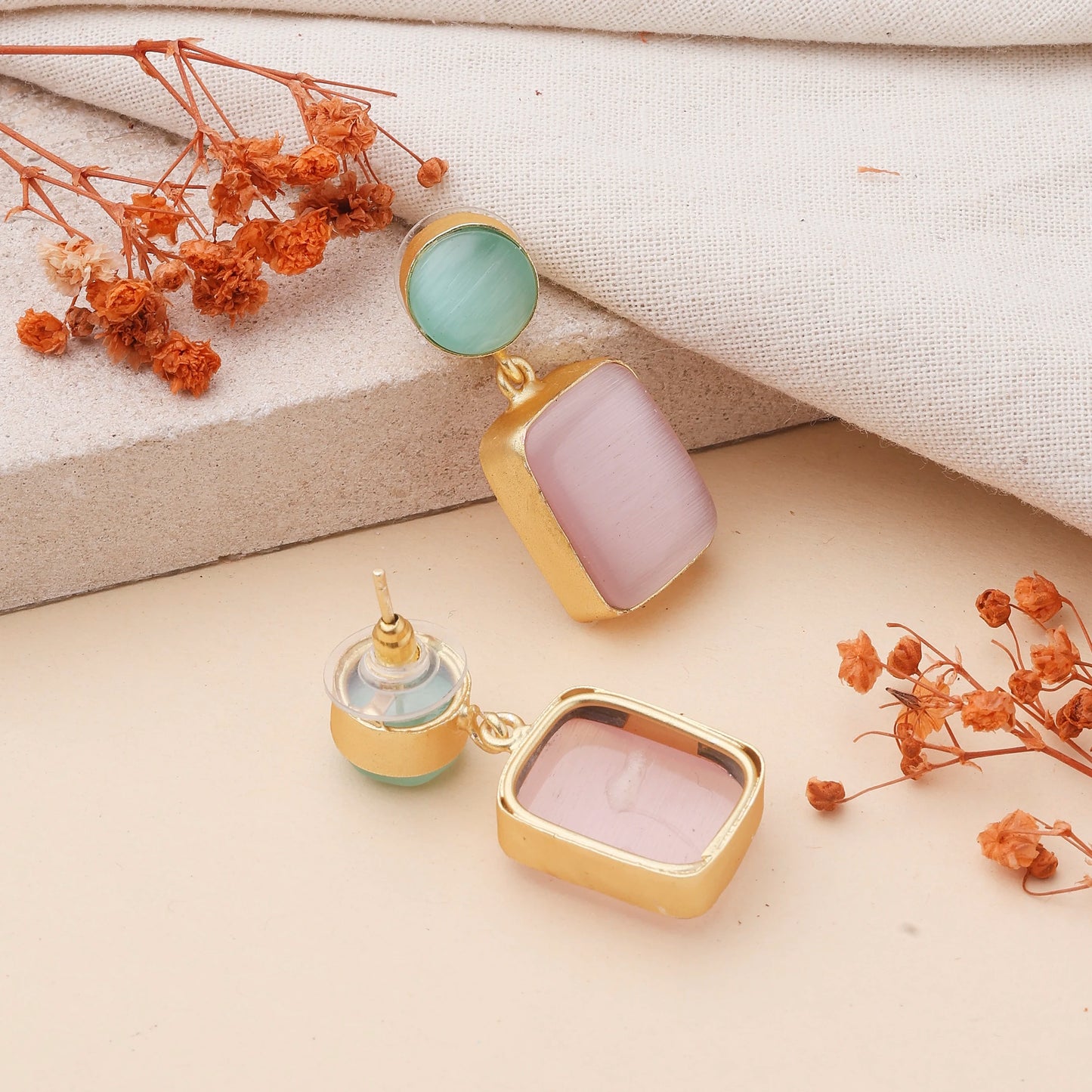 Handcrafted Matte Gold Brass Rectangle Dangle Earrings – Minimalist Drop Jewelry for Women
