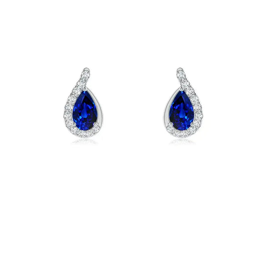 Blue Sapphire and Diamond Earring 14k Solid Gold Pear Cut Studs Earrings Fine Jewelry Gift for Women Anniversary Earrings