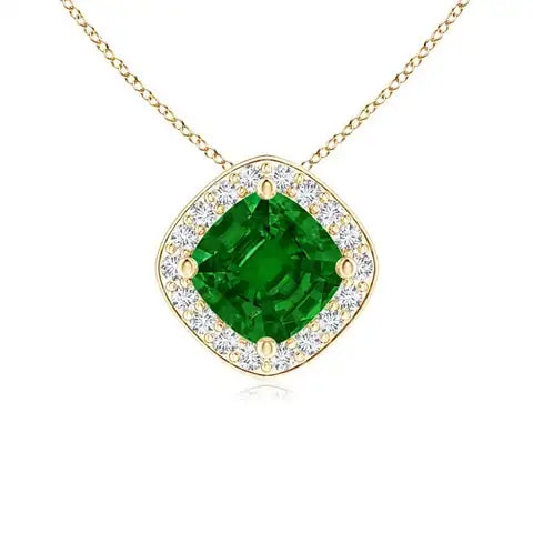 14K Solid Gold Natural Cushion Emerald Sideways Halo Pendant With Diamond Fine Jewellery Anniversary Wedding Gift For Her 2026