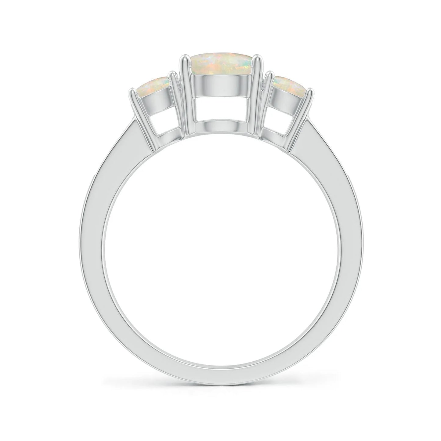 14k Solid Gold 7mm & 4mm 2.20 Ctw Round Cut Opal With pave Accent Diamond Ring Three Stone Prong Sett Trilogy Ring Fine Jewelry